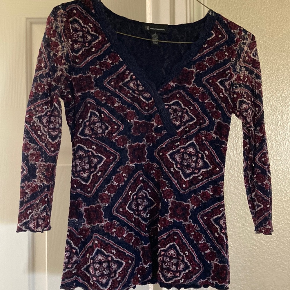 INC Fully Lined Lace Overlay 3/4 Sleeve Blouse
